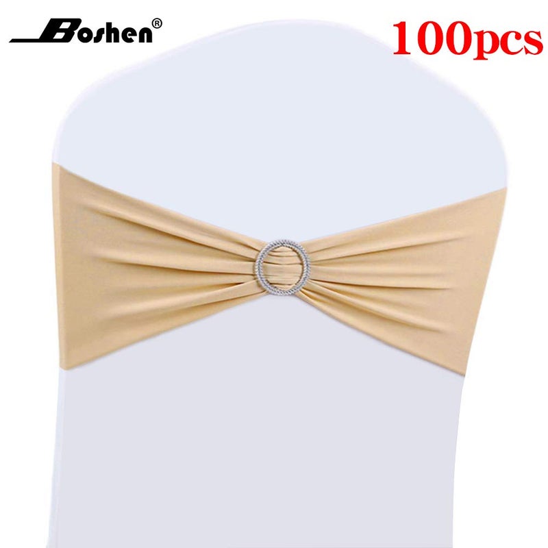 Boshen 100PCS Wedding Chair Decorations Stretch Chair Bows and Sashes for Party Ceremony Reception Banquet Spandex Chair Covers slipcovers (100, Champagne) - Image 3